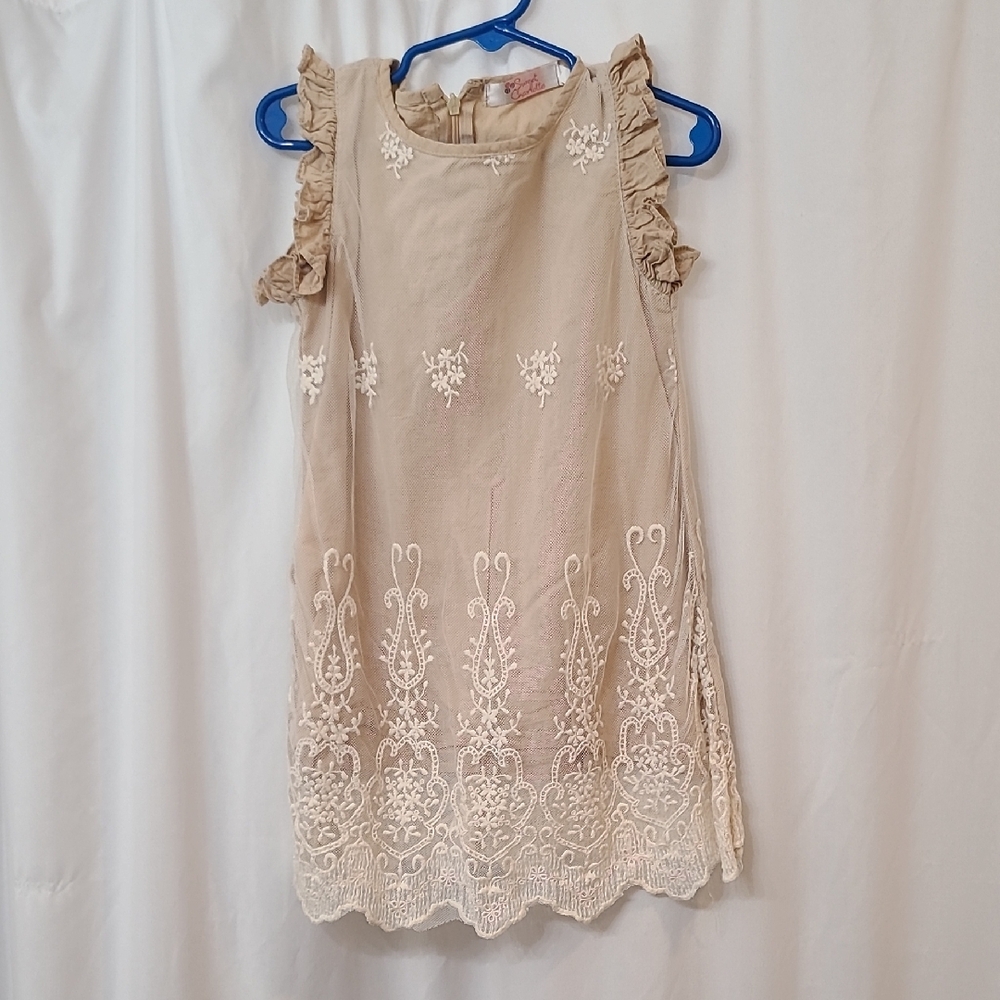 Elegant Cream Kids Dress with Lace Detailing